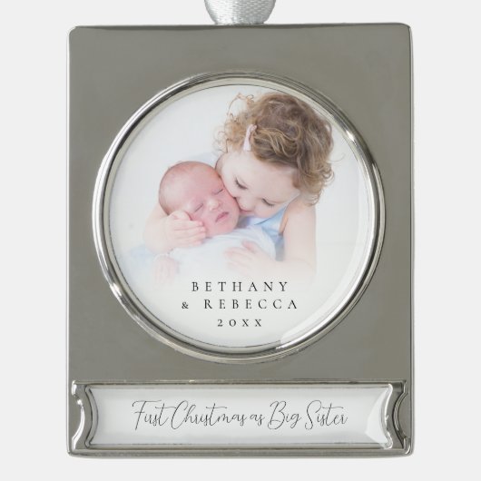 Custom Foto Overlay 1. Weihnachtsfest Große Schwes Banner-Ornament Silber (Vorderseite)