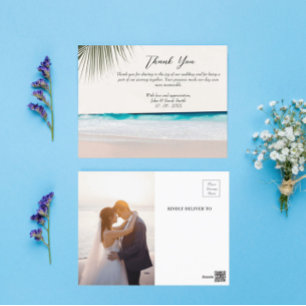 Custom Foto Palm Blätter Beach Wedding Vielen Dank Postkarte