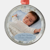 Custom Foto Pastel Blue Gray Marble Muster 2023 Ornament Aus Metall (Vorne)