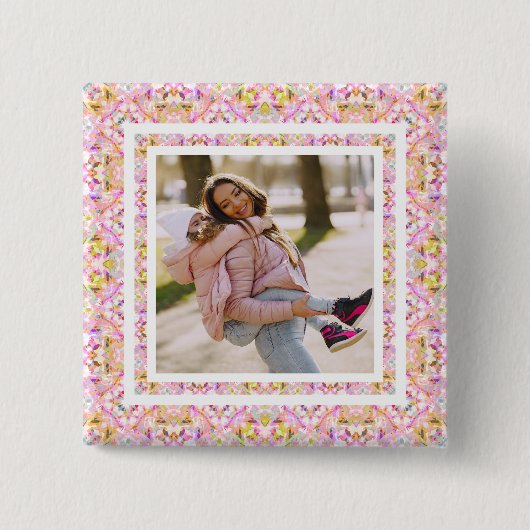 Custom Foto Pastel Pink Happy Green Mother Day Button (Vorderseite)