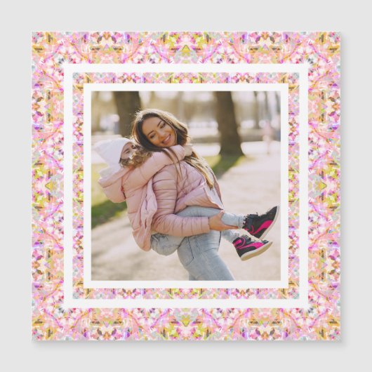 Custom Foto Pastel Pink Happy Green Mother Day Magnetkarte (Vorderseite)