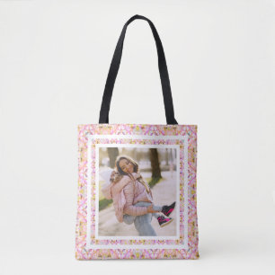 Custom Foto Pastel Pink Happy Green Mother Day Tasche