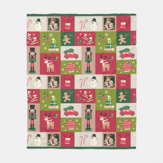 Custom Foto Patchwork Traditionelles Weihnachtsfes Fleecedecke (Vorderseite)