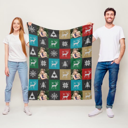 Custom Foto Patchwork Weihnachts-Sweater Fleecedecke (Beispiel)