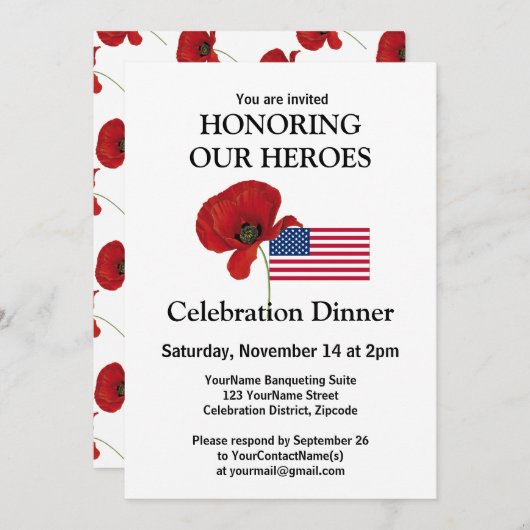 Custom Foto Patriotic USA Veterans Dinner Einladung (Vorne/Hinten)