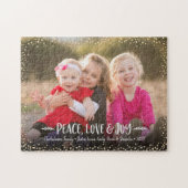 Custom Foto Peace Liebe Joy Moderne Typografie Puzzle (Horizontal)