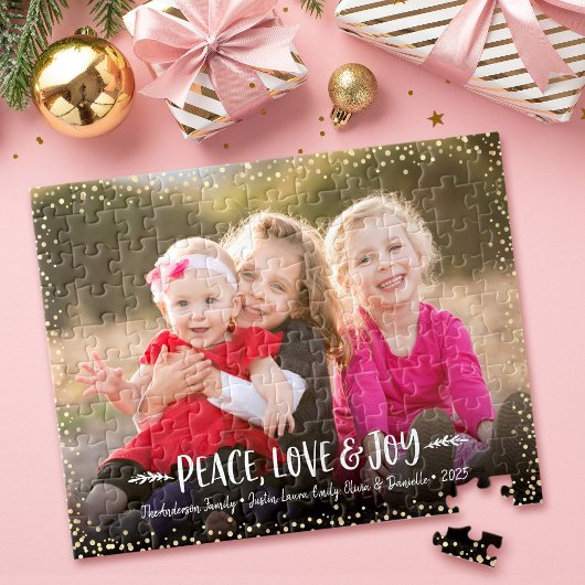 Custom Foto Peace Liebe Joy Moderne Typografie Puzzle