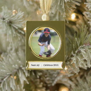Custom Foto Personalisiert Baseball Sports Banner-Ornament Gold