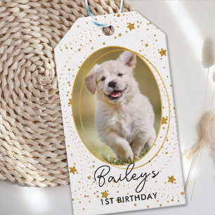 Custom Foto Pet Hund Geburtstag Gold Glitzer Stars Geschenkanhänger