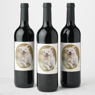 Custom Foto Pet Hund Geburtstag Gold Glitzer Stars Weinetikett