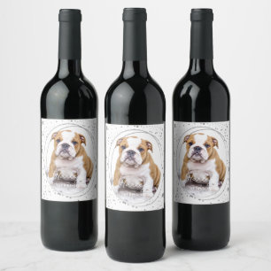 Custom Foto Pet Hund Geburtstag Silberner Glitzer  Weinetikett
