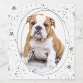 Custom Foto Pet Hund Geburtstag Silberner Glitzer Weinetikett (Einzelnes Label)