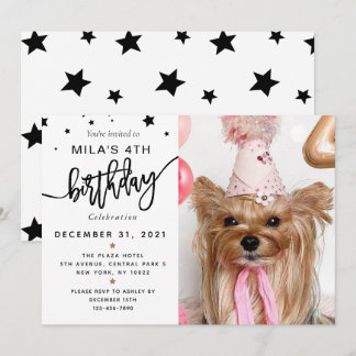 Custom Foto Pet Hund Geburtstagsparty Black Einladung
