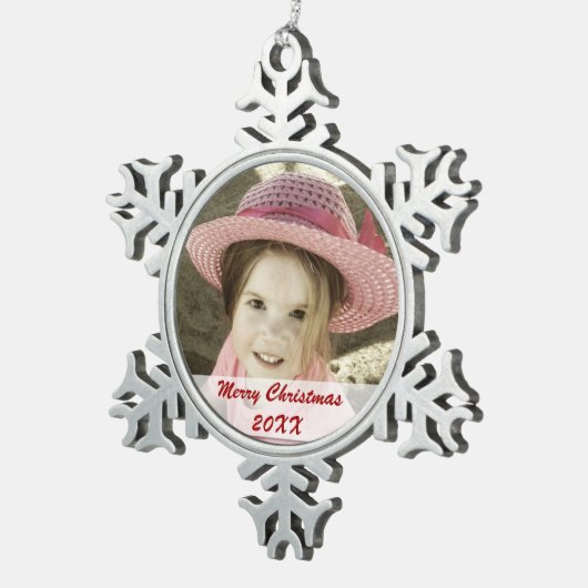 Custom Foto Pewter Snowflake Ornamente (Rechts)