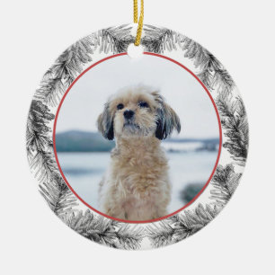 Custom Foto Pine Sprig Evergreen Kranz Keramik Ornament