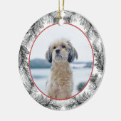 Custom Foto Pine Sprig Evergreen Kranz Keramik Ornament (Links)