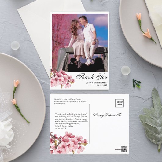 Custom Foto Pink Cherry Blossom Hochzeit Vielen Da Postkarte