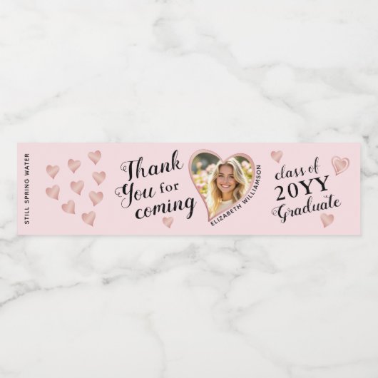 Custom Foto Pink Class 2025 Abschluss Vielen Dank Wasserflaschenetikett (Einzelnes Label)