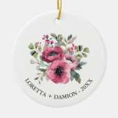 Custom Foto Pink Floral Weihnachten Keramik Ornament (Vorne)