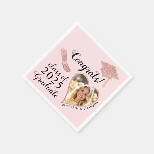 Custom Foto Pink Girly Class 2025 Abschluss Serviette (Ecke)