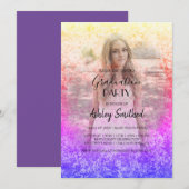 Custom Foto Pink Lila Holografy Abschluss Einladung (Vorne/Hinten)