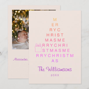 Custom Foto Pink Merry Weihnachtsbaum Feiertagskarte