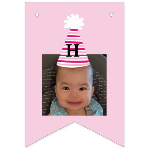 Custom Foto Pink Party Hat Mädchen Geburtstag Wimpelkette