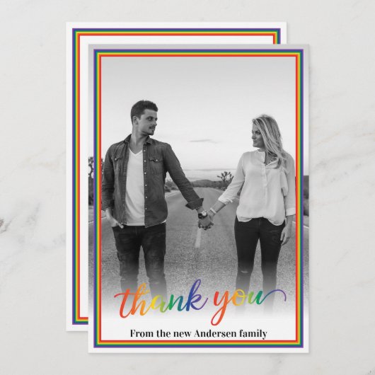 Custom Foto Pride Rainbow Frame Vielen Dank Dankeskarte (Vorne/Hinten)