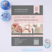 Custom Foto QR Bäckerei Grau Pink Flyer (Einzeln)