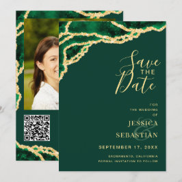 Custom Foto QR Code Emerald Green Agate Modern Save The Date