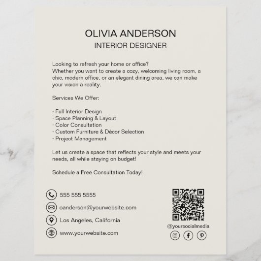 Custom Foto QR Code Social Media Beruflich Flyer (Hinten)