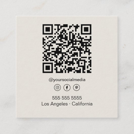 Custom Foto QR Code Social Media Fotograf Quadratische Visitenkarte (Rückseite)