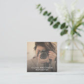 Custom Foto QR Code Social Media Fotograf Quadratische Visitenkarte (Stehend Vorderseite)