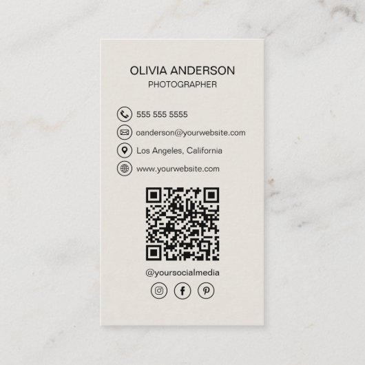 Custom Foto QR Code Social Media Fotograf Visitenkarte (Rückseite)