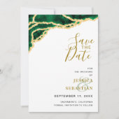 Custom Foto QR Code White Emerald Gold Modern Save The Date (Vorderseite)
