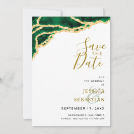 Custom Foto QR Code White Emerald Gold Modern Save The Date