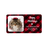 Custom Foto Red Buffalo Kariert Happy PAWlidays Adressaufkleber (Vorne)