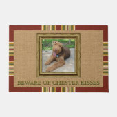 Custom Foto Red Green Ochre Mustard Streifen Fußmatte (Vorderseite)