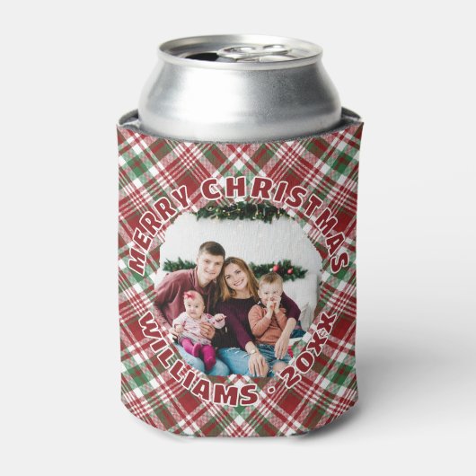 Custom Foto Red Green Tartan Karierte Weihnachten Dosenkühler (Kanne Vorderseite)
