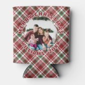 Custom Foto Red Green Tartan Karierte Weihnachten Dosenkühler (Vorderseite)
