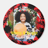 Custom Foto Red Merry Bright Weihnachten Magnet (Vorne)