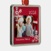 Custom Foto Red Ornament with Snowflakes (Rechts)