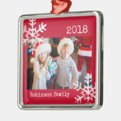 Custom Foto Red Ornament with Snowflakes (Links)