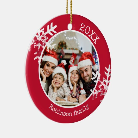 Custom Foto Red Snowflake Circle Ornament (Rechts)
