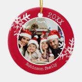 Custom Foto Red Snowflake Circle Ornament (Vorne)
