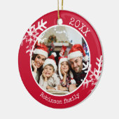 Custom Foto Red Snowflake Circle Ornament (Links)