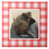 Custom Foto Red & White Country Bauernhof Kariert Fliese (Vorderseite)