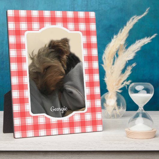 Custom Foto Red & White Country Bauernhof Kariert Fotoplatte (Seite)