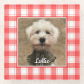 Custom Foto Red & White Country Bauernhof Kariert Glasuntersetzer (Vorderseite)