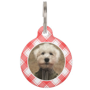 Custom Foto Red & White Country Bauernhof Kariert Haustiermarke